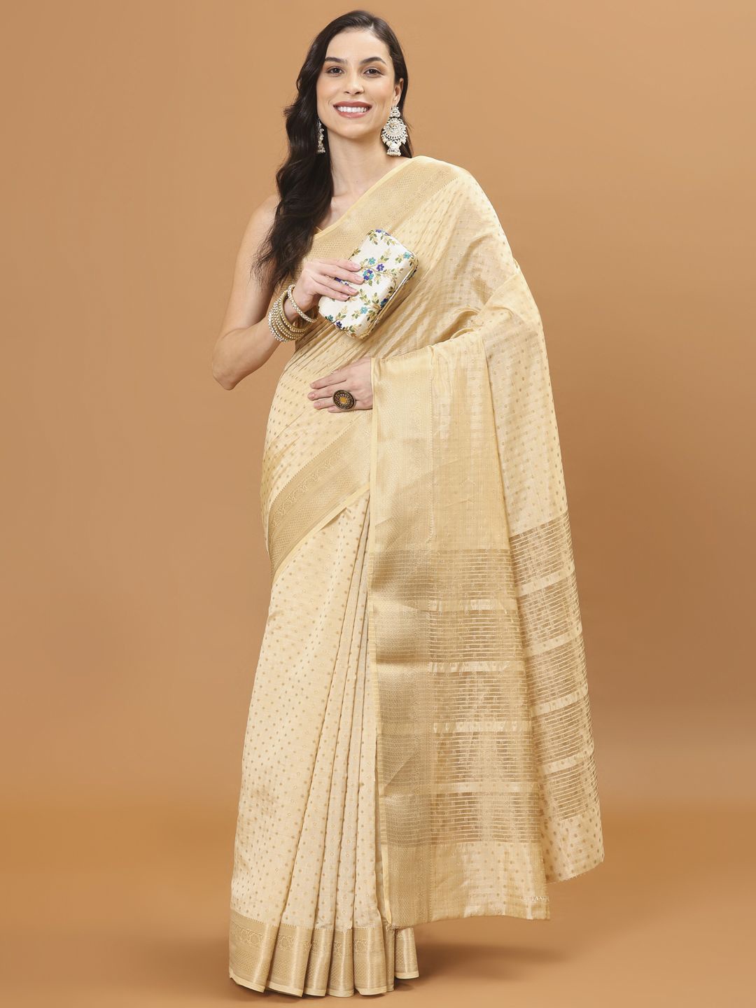 

Meena Bazaar Woven Design Art Silk Saree, Beige