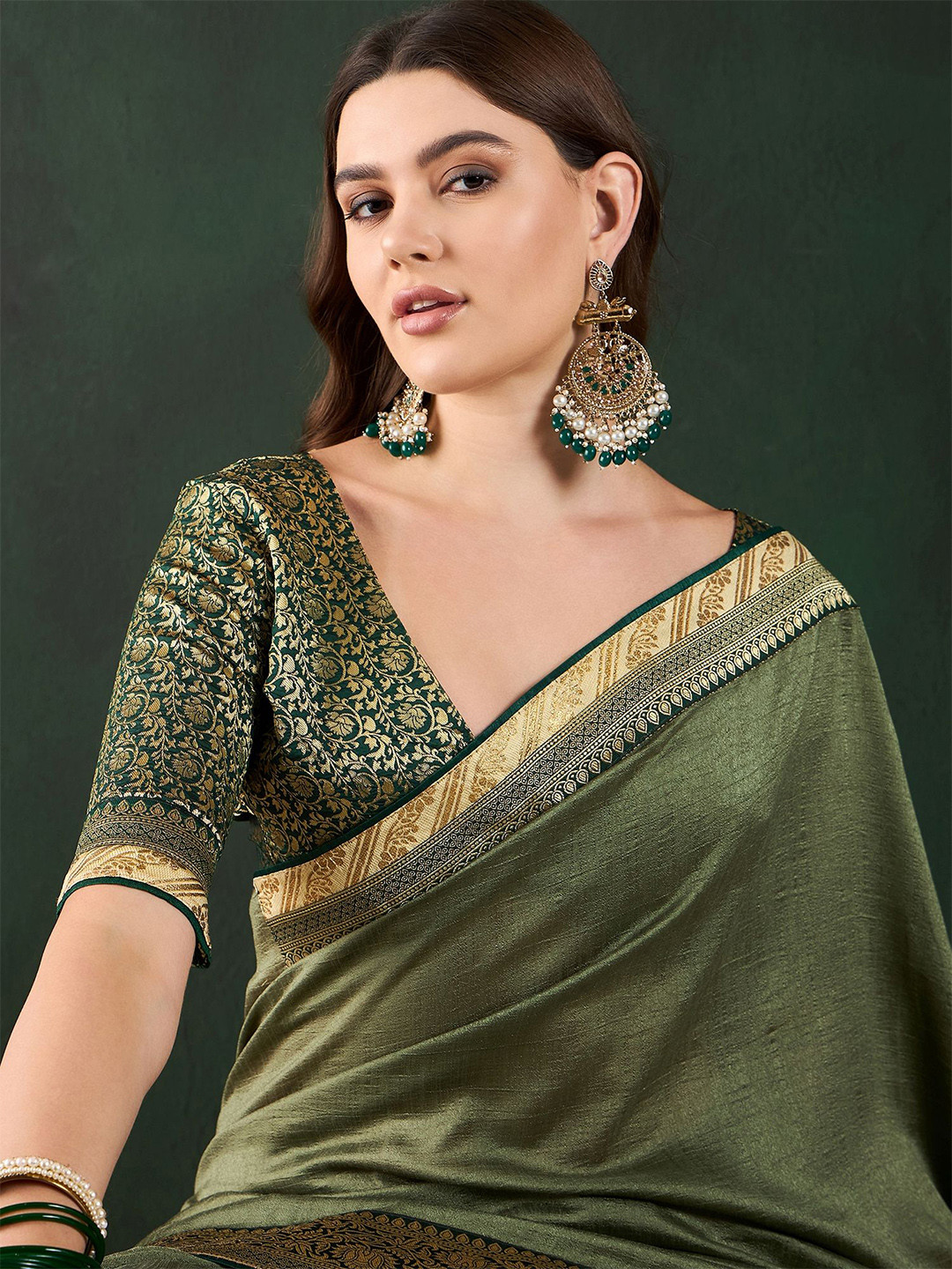 

Sangria Woven Design Saree With Blouse, Sea green