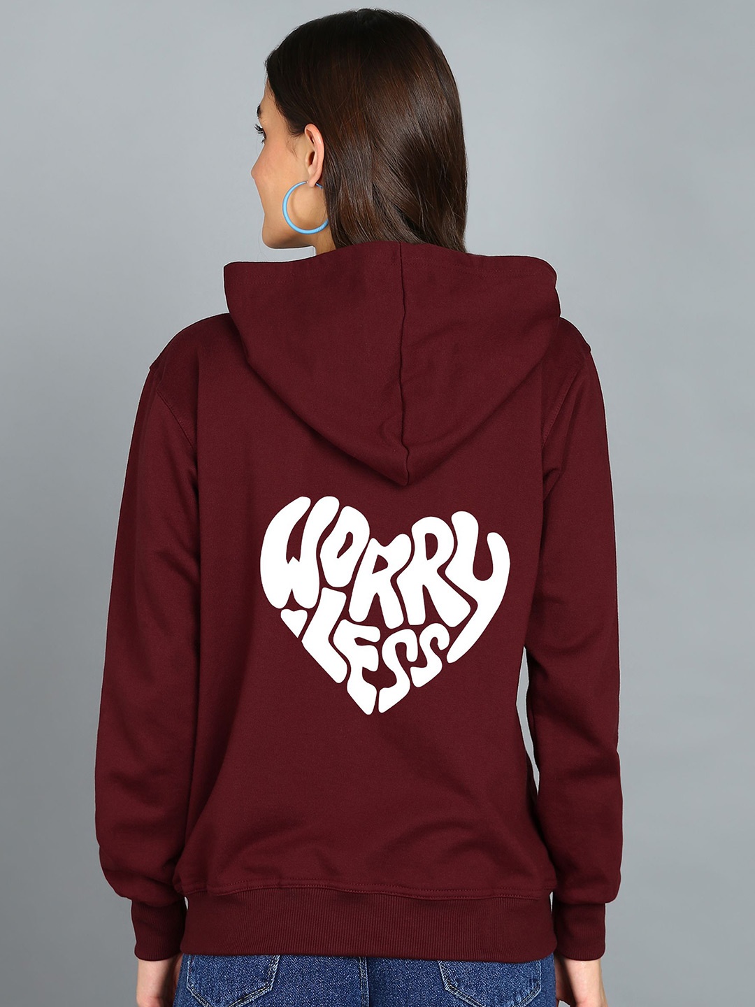 

FALTU.CO Women Typography Printed Hooded Ribbed Cotton Sweatshirt, Maroon