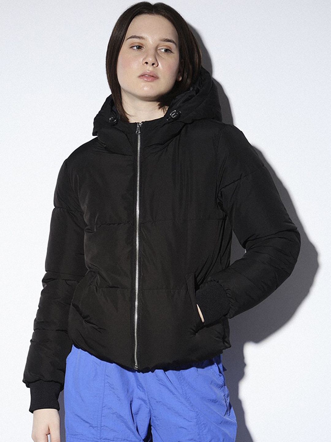 

ONLY Women Solid Hooded Puffer Jacket, Black