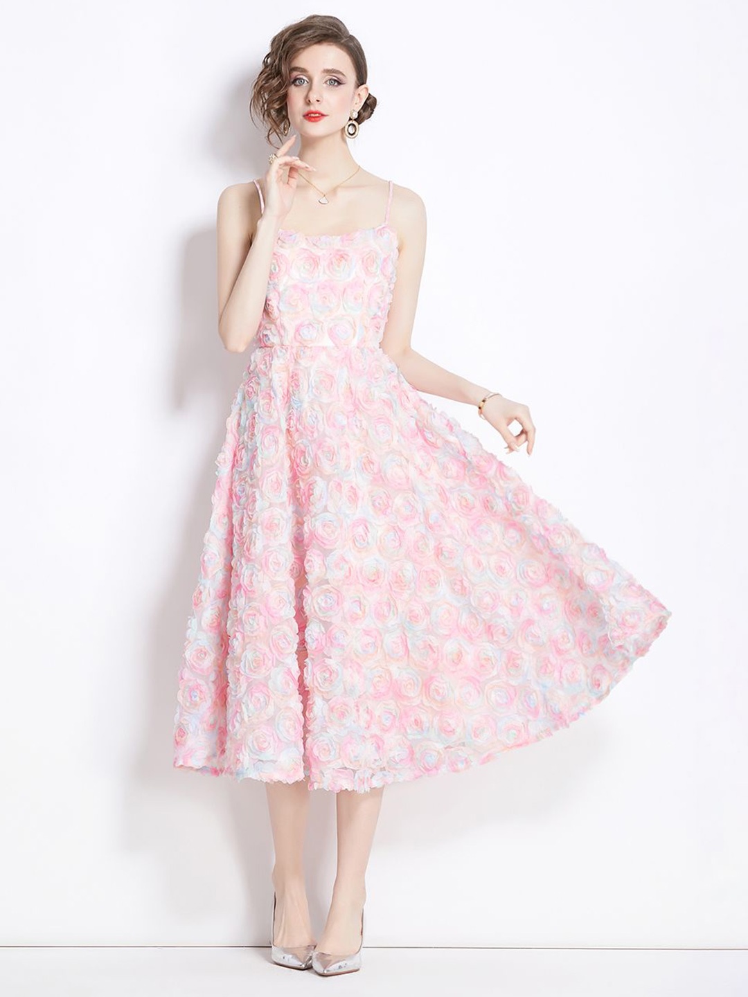 

JC Collection Women Floral Printed Shoulder Straps Fit & Flare Dress, White