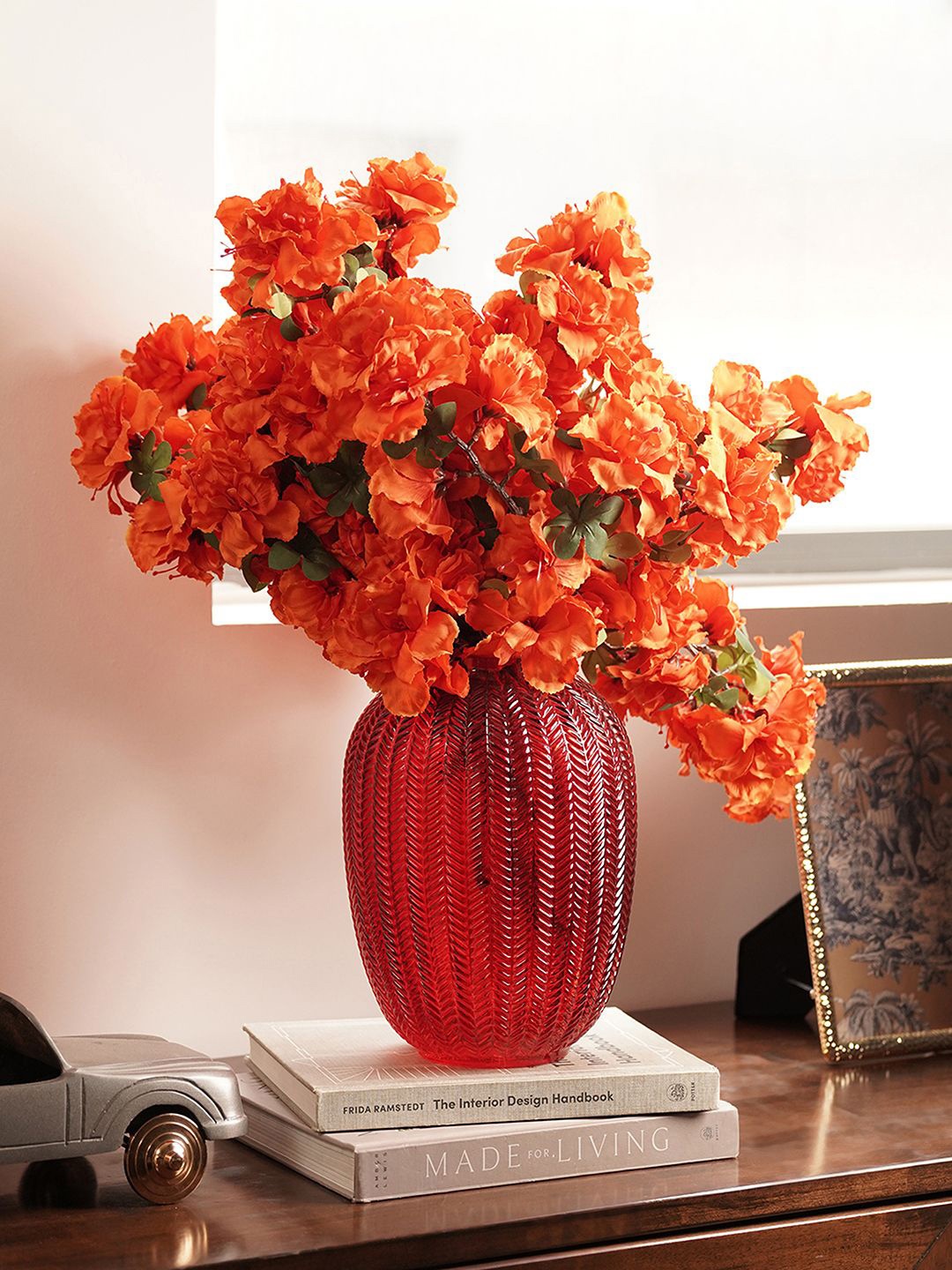 

Pure Home and Living Herringbone Red Textured Glass Flower Vases