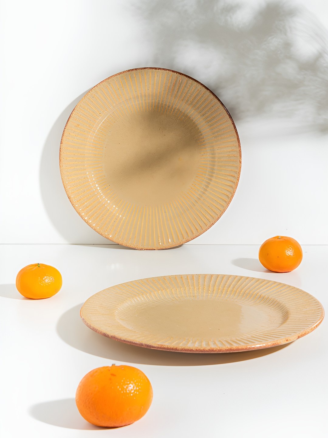 

AMALAFIEE CERAMICS Peach-Coloured Textured Matte Finish Ceramic Plates