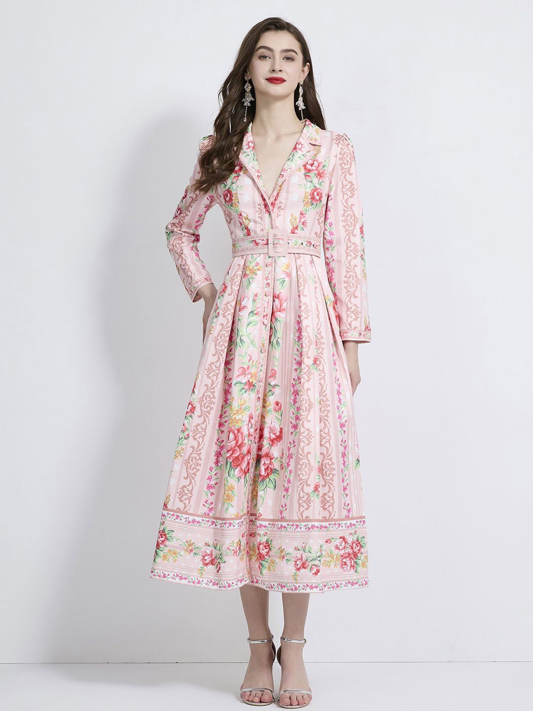 

JC Collection Women Floral Printed Shirt Collar Fit & Flare Midi Dress, Pink