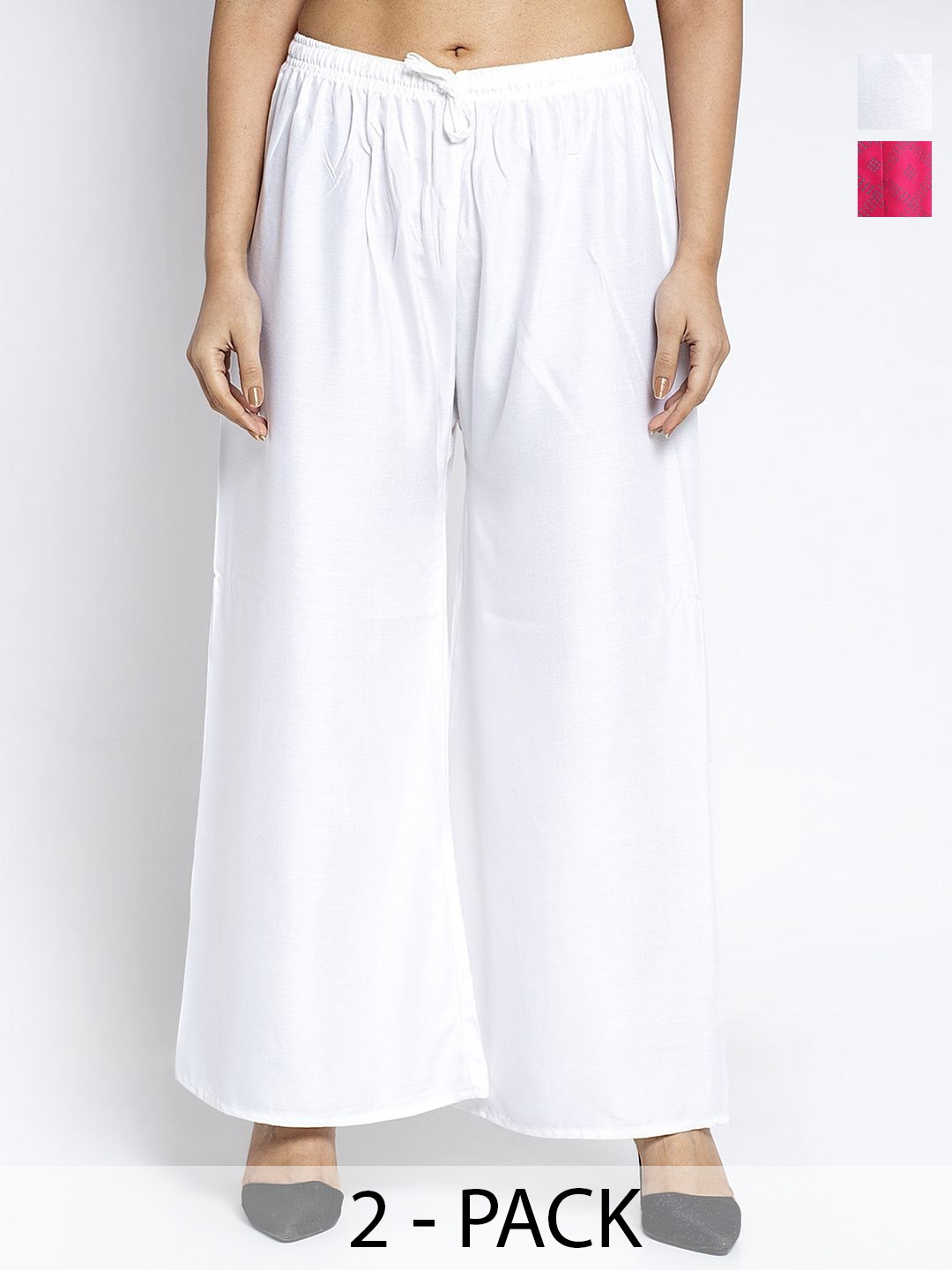 

GRACIT Women Pack of 2 Flared Ethnic Palazzos, White