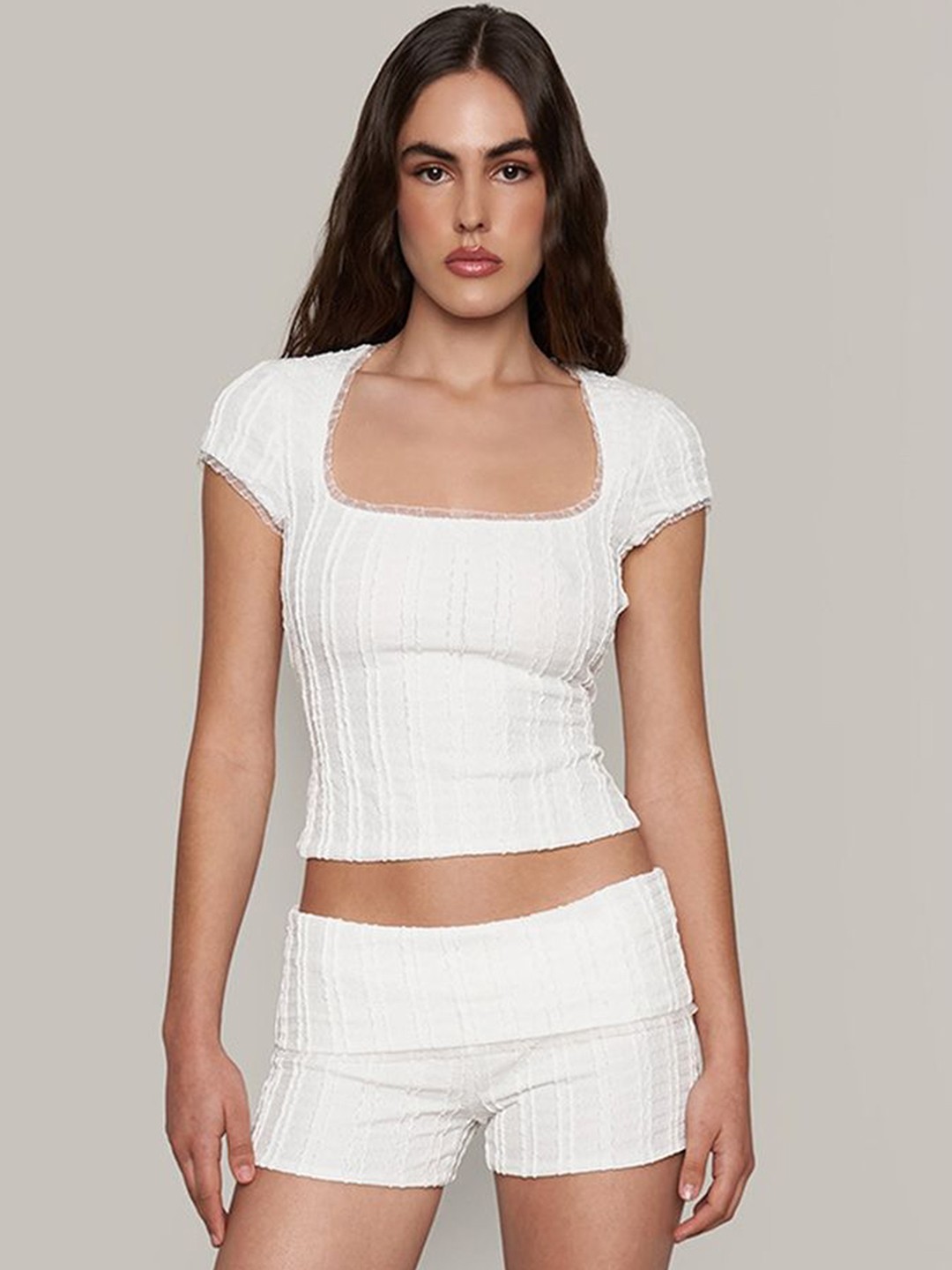 

LULU & SKY Square Neck Top & Shorts, White