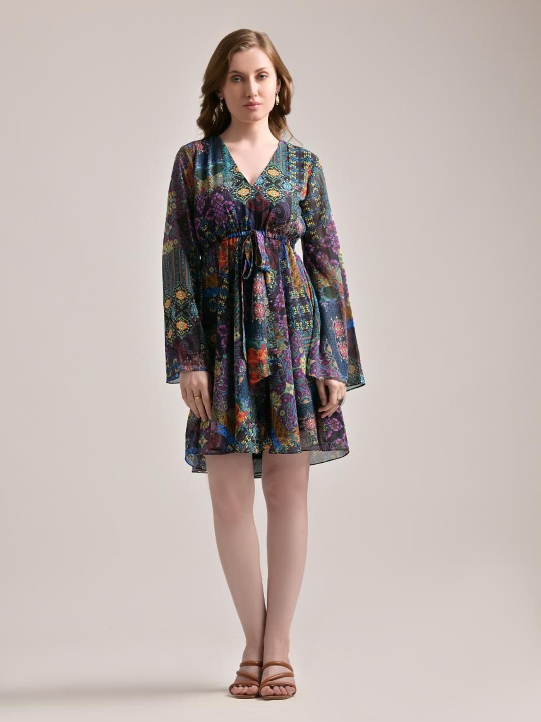 

The Samoa Ethnic Motifs Print Fit & Flare Mini Dress, Black