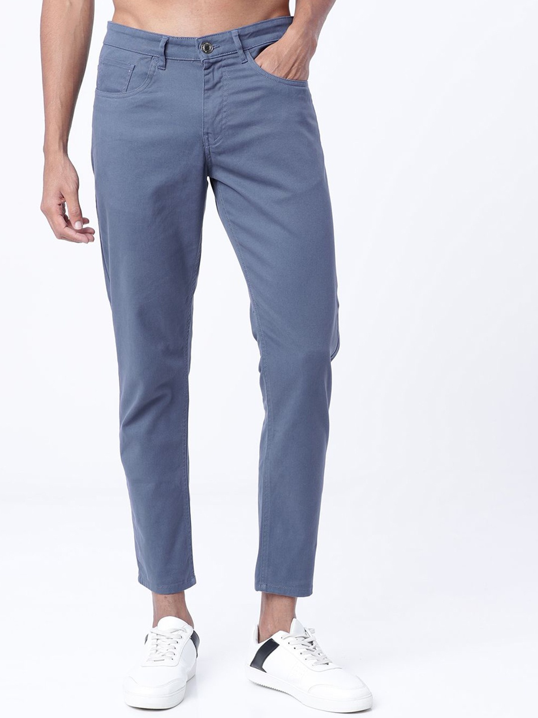 

HIGHLANDER Men Tapered Fit Chinos Trousers, Blue