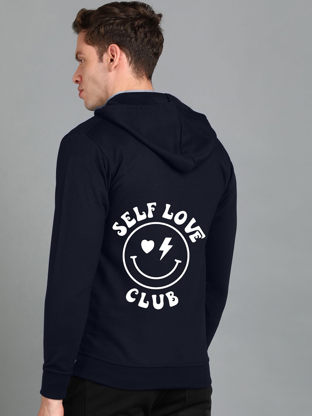 

FALTU.CO Men Graphic Printed Hooded Pure Cotton Sweatshirt, Navy blue