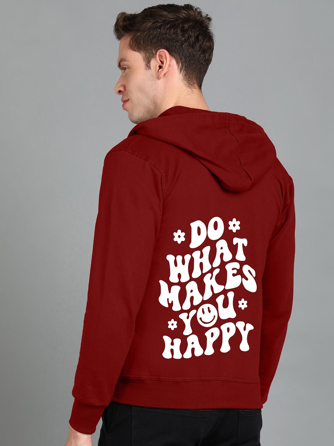 

FALTU.CO Men Typography Printed Hooded Ribbed Cotton Sweatshirt, Maroon
