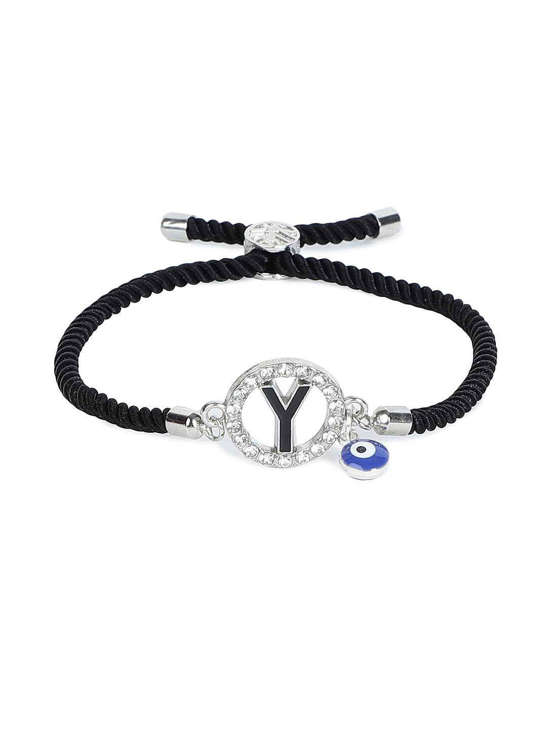 

EL REGALO Unisex Stone Studded Charm Bracelet, Black