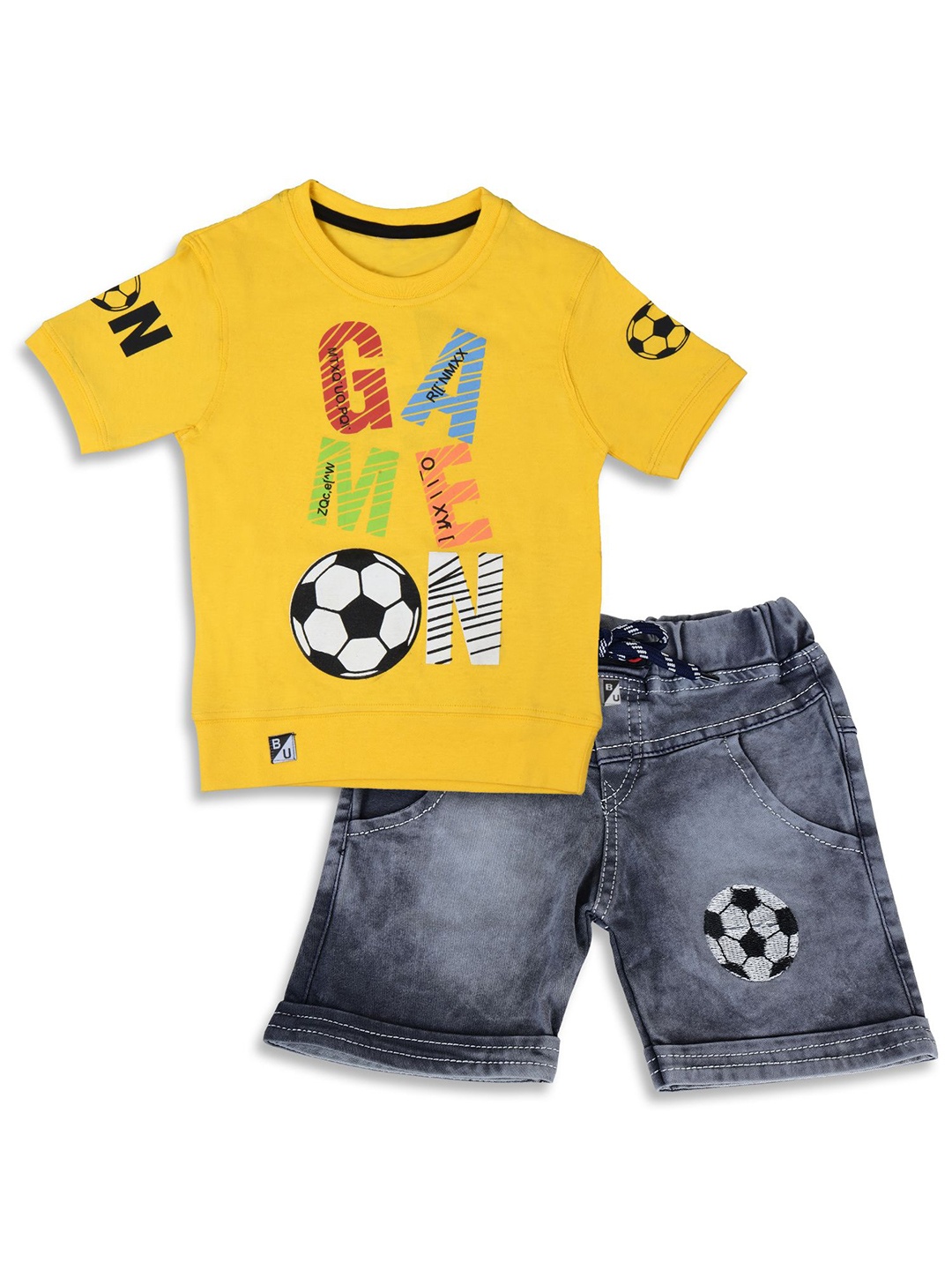 

BAESD Boys Printed Round Neck Pure Cotton T-shirt with Shorts, Yellow