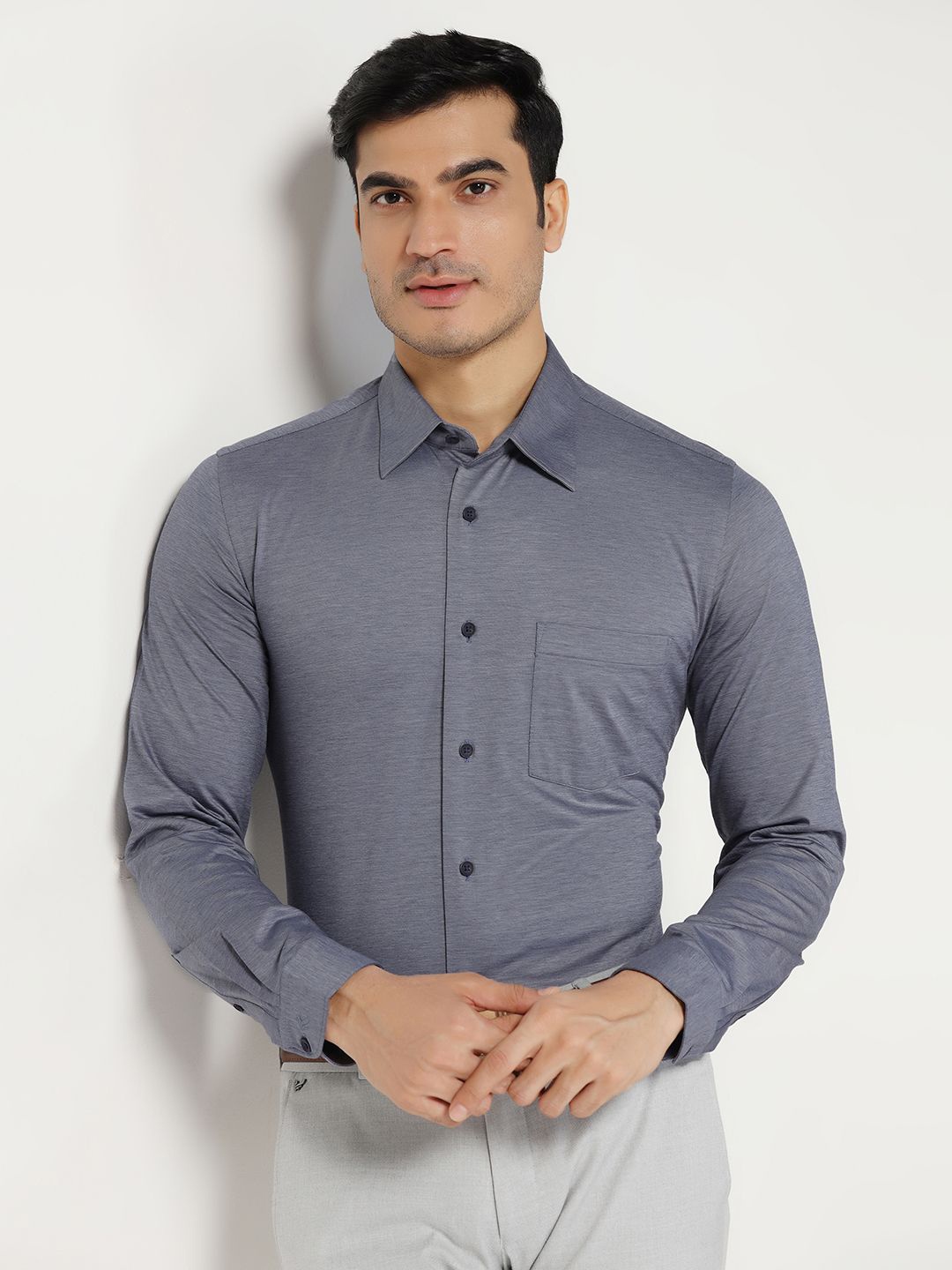 

Blackberrys Men India Spread Collar Solid Cotton Slim Fit Casual Shirt, Grey