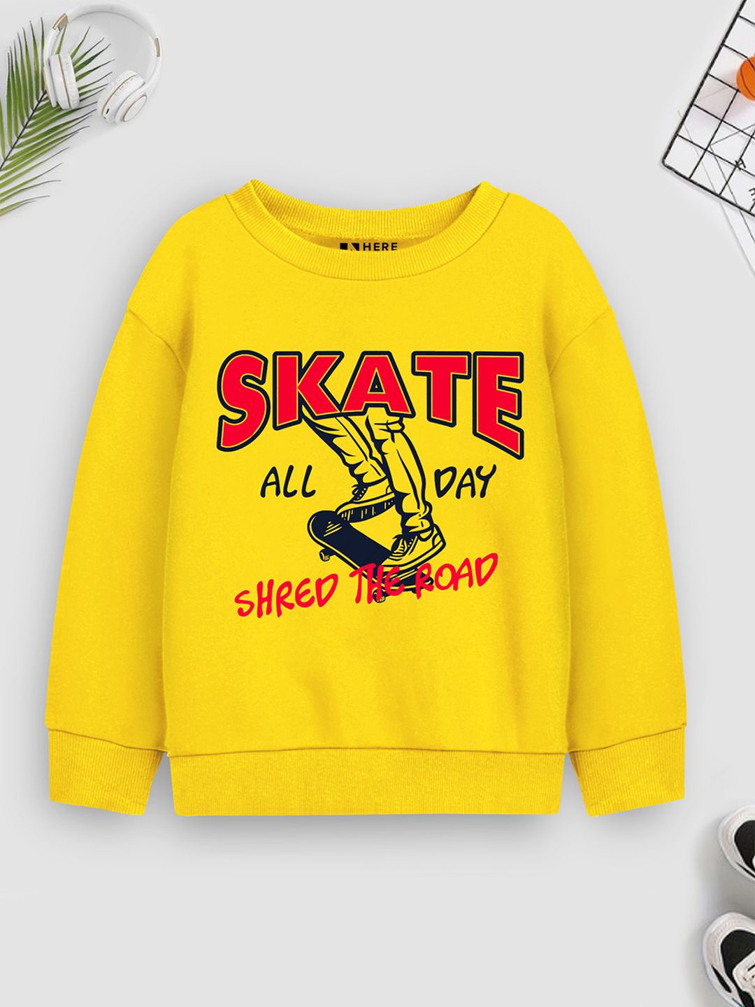 

HERE&NOW Boys Graphic Printed Sweatshirt, Yellow