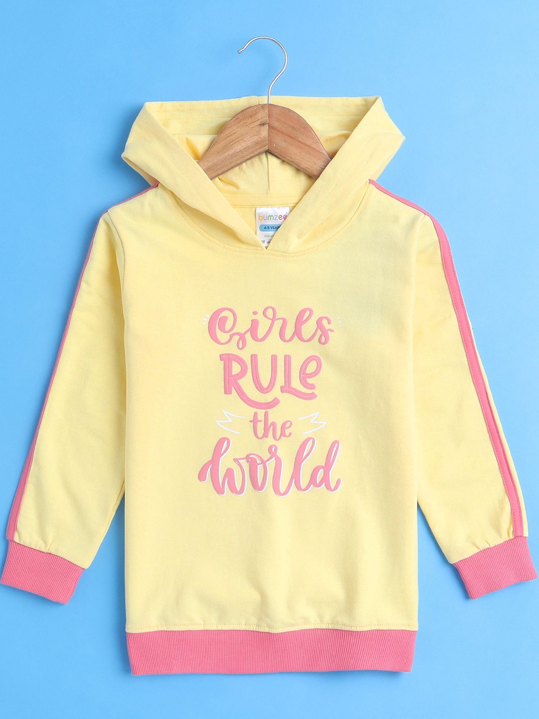 

BUMZEE Girls Printed Hooded Sweatshirt, Yellow