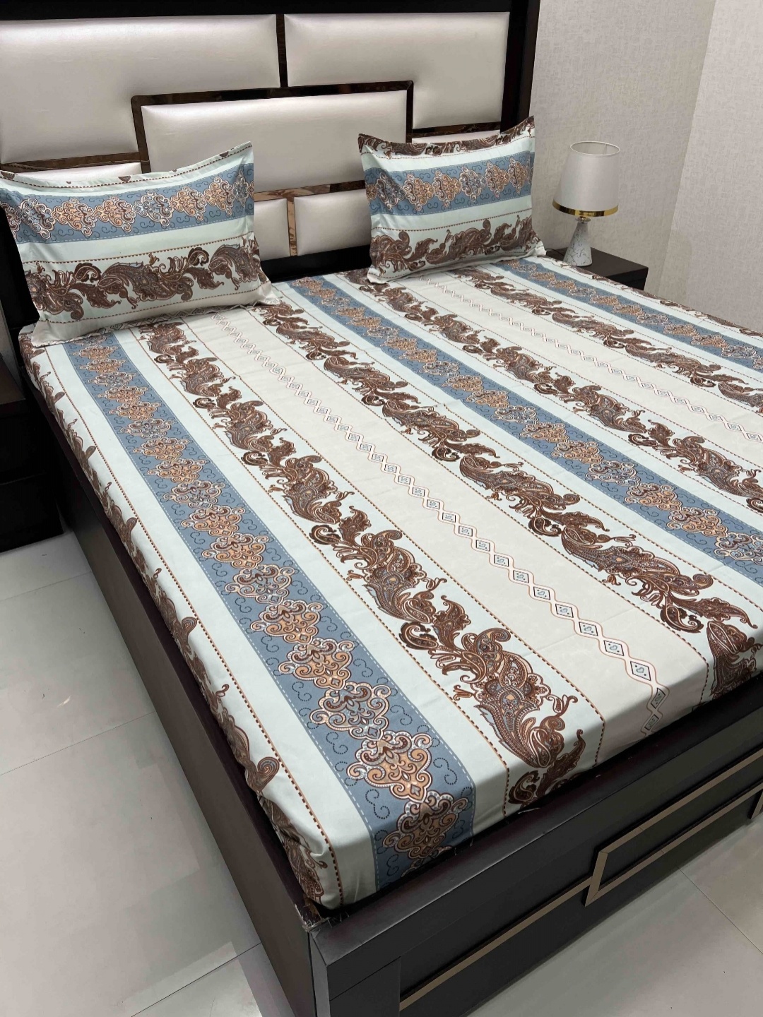 

Pure Decor Blue & Brown Ethnic Motifs Microfiber 300TC Queen Bedsheet with 2 Pillow Covers