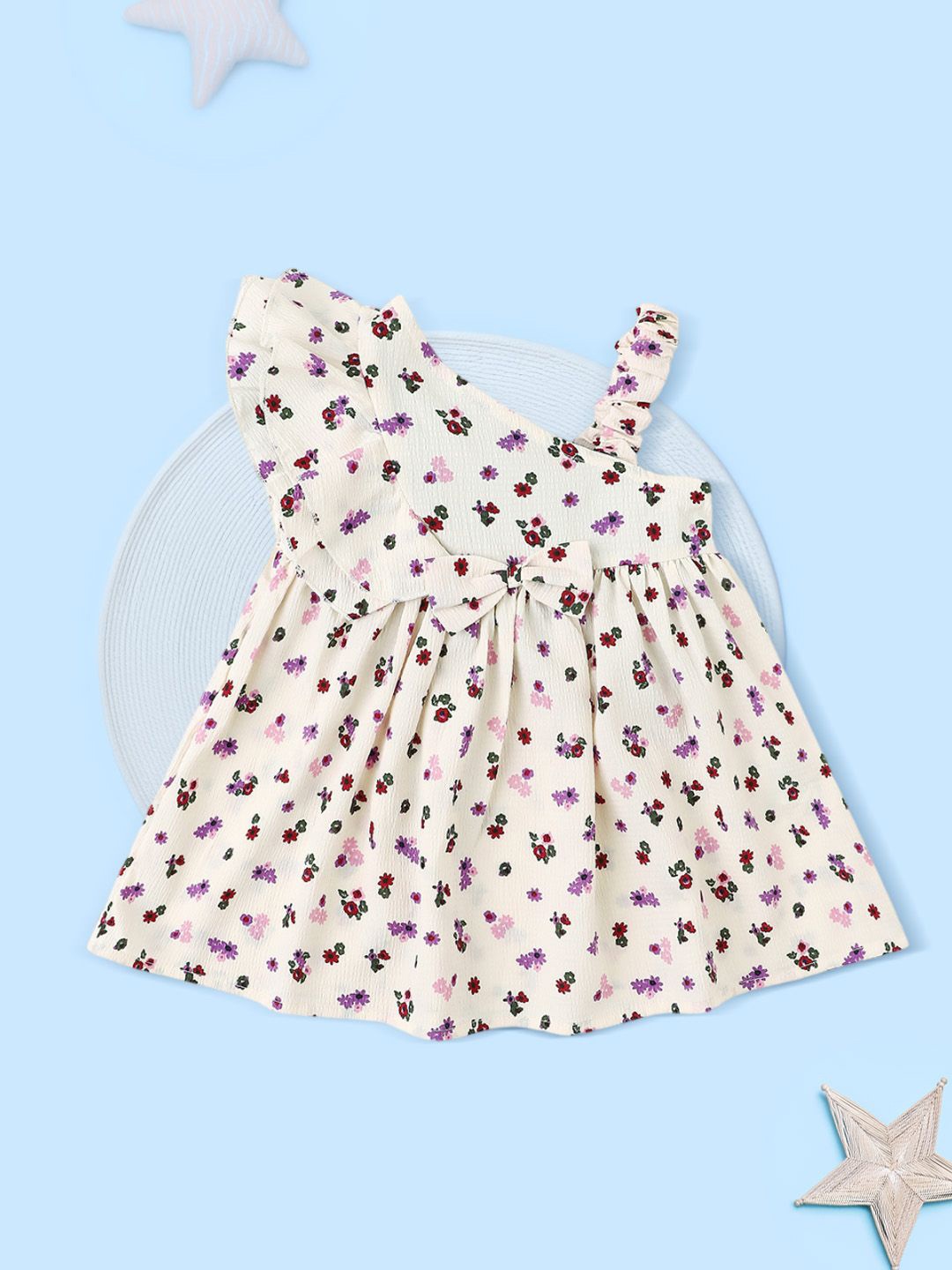 

Nauti Nati Floral Print One Shoulder Ruffled A-Line Dress, White