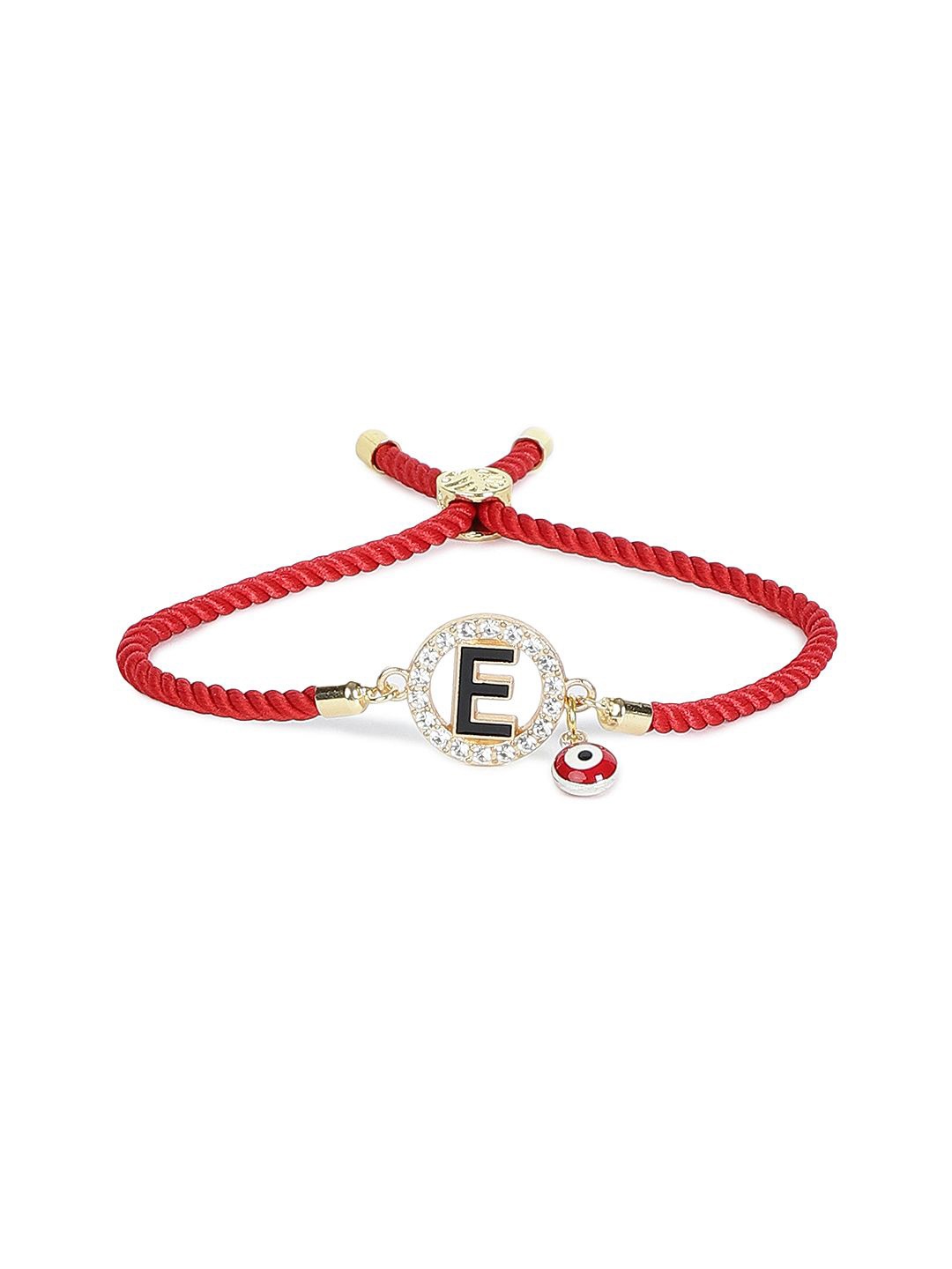 

EL REGALO Unisex E Letter Stone Studded Charm Bracelet, Red