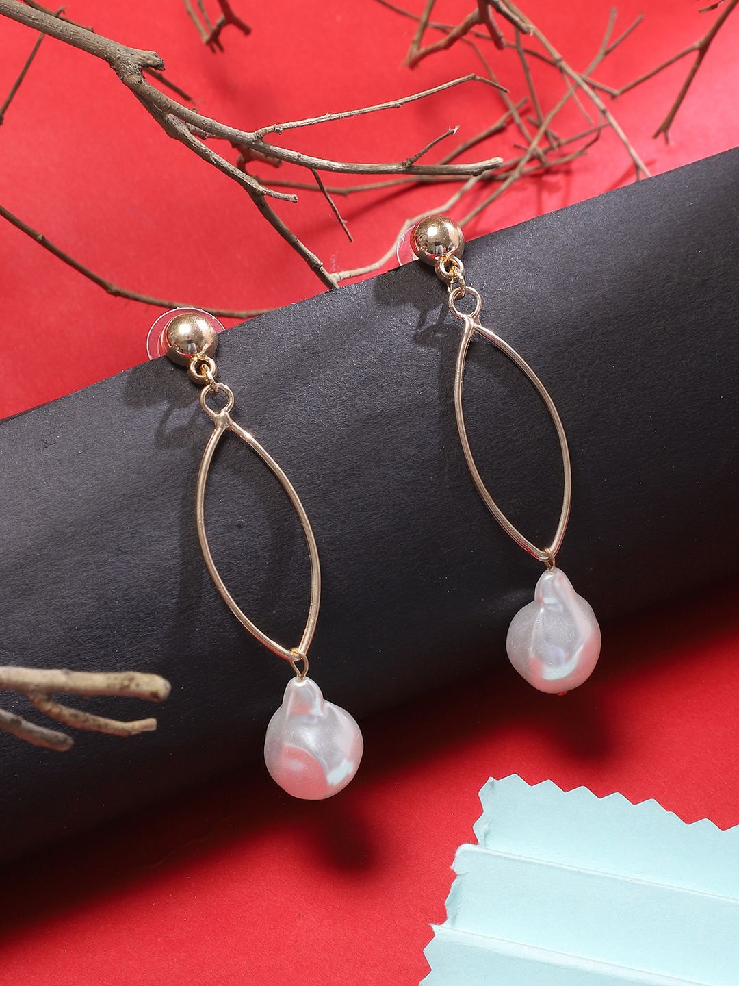 

ELLE Gold-Plated Pearls Contemporary Drop Earrings
