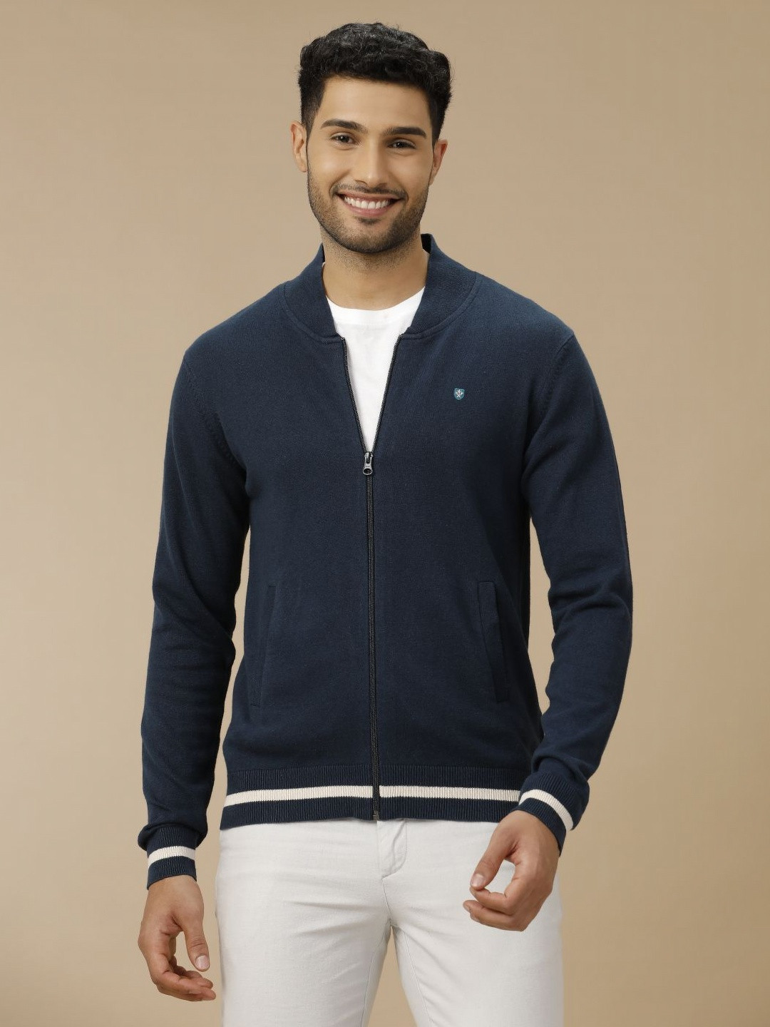 

Linen Club Men Mandarin Collar Linen Blend Slim Fit Sweatshirts, Navy blue