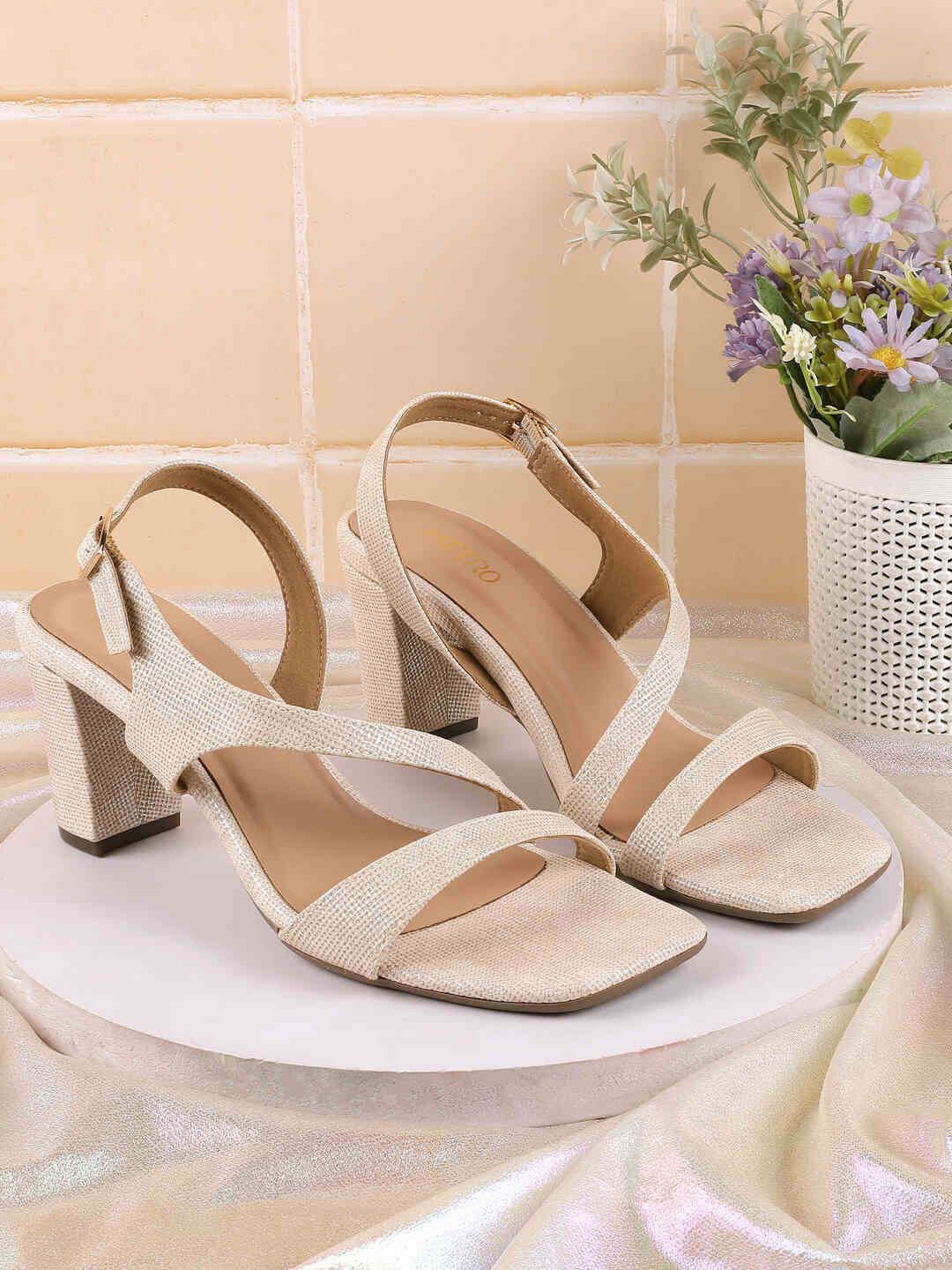

Metro Embellished Block Pumps with Buckles, Beige