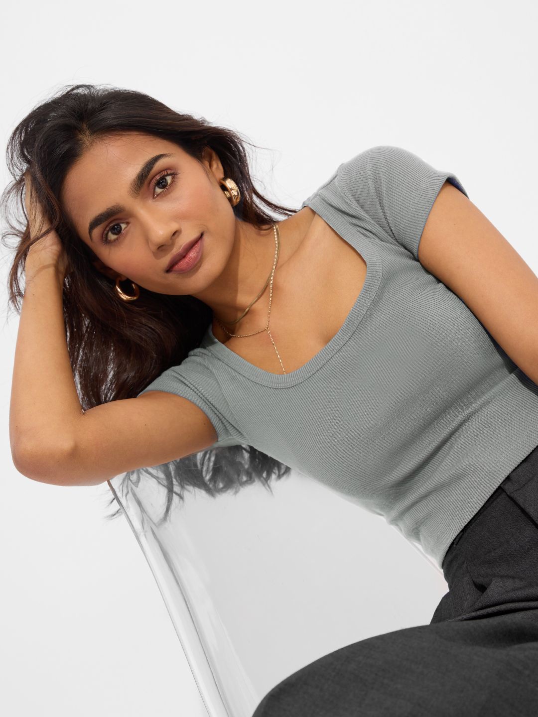 

The Souled Store Crop Top, Grey