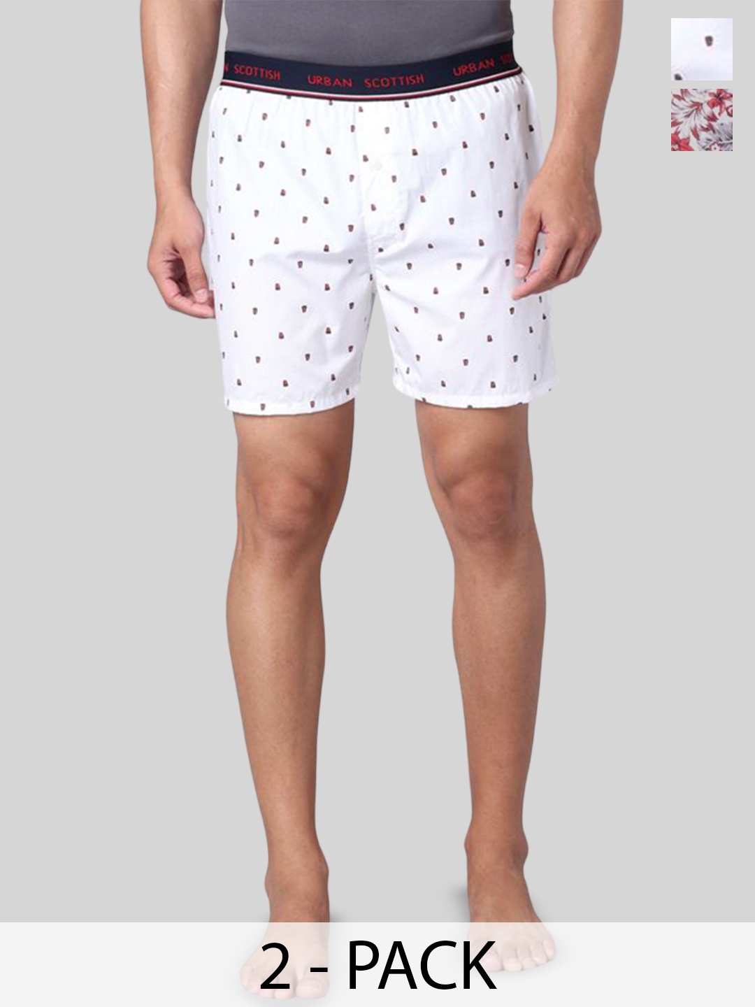 

URBAN SCOTTISH Printed Men Cotton BoxersUSBS5659 Pack Of 2, White
