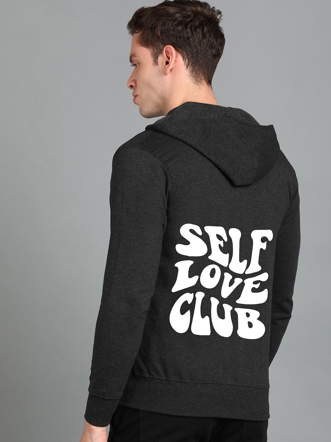 

FALTU.CO Men Printed Zip Detail Hooded Cotton Sweatshirt, Charcoal