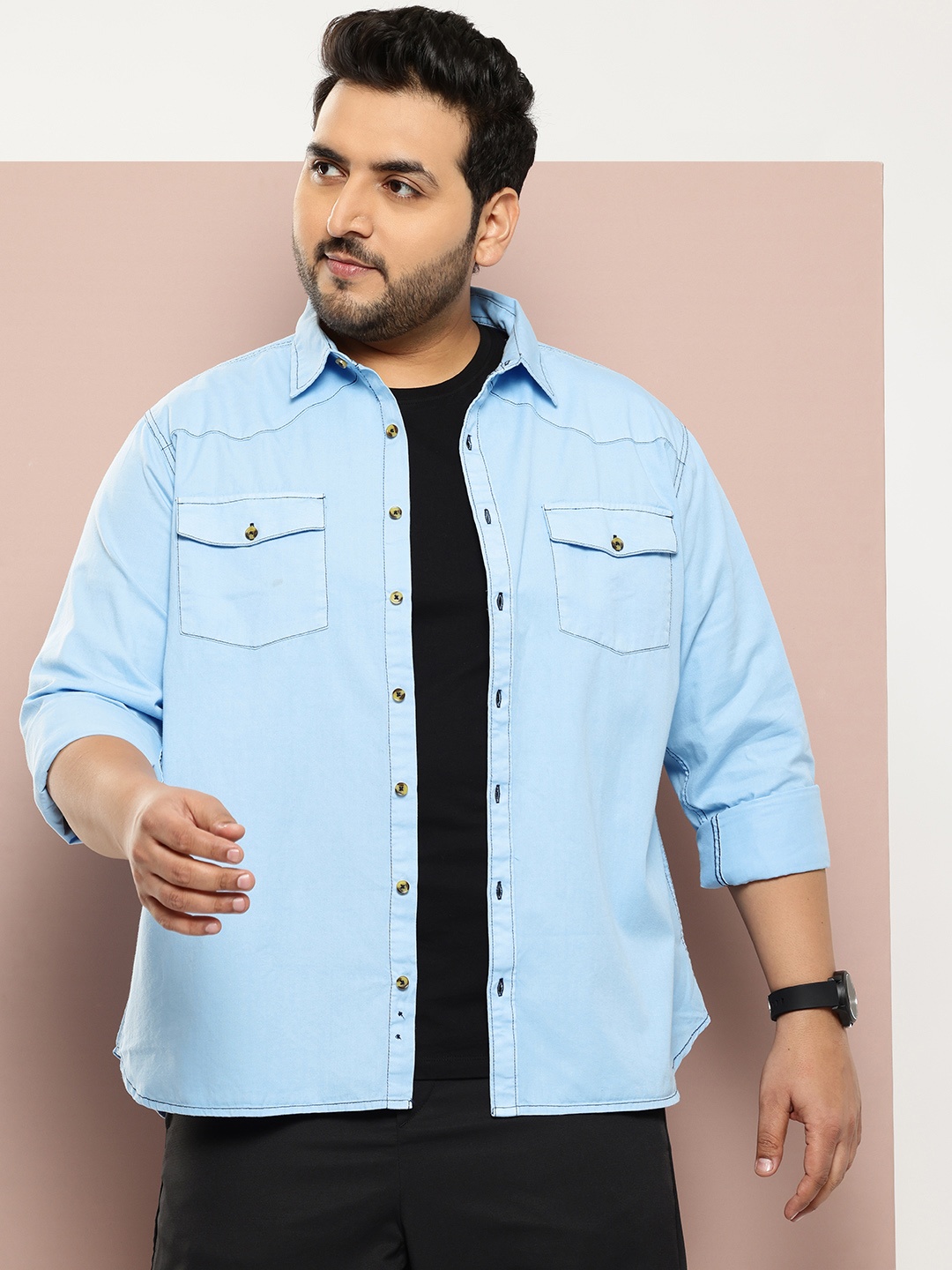 

Sztori Men Plus Size Pure Cotton Casual Shirt, Blue