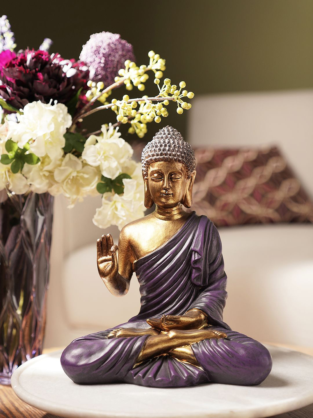 

Pure Home and Living Purple & Gold Toned Buddha Idol Showpiece