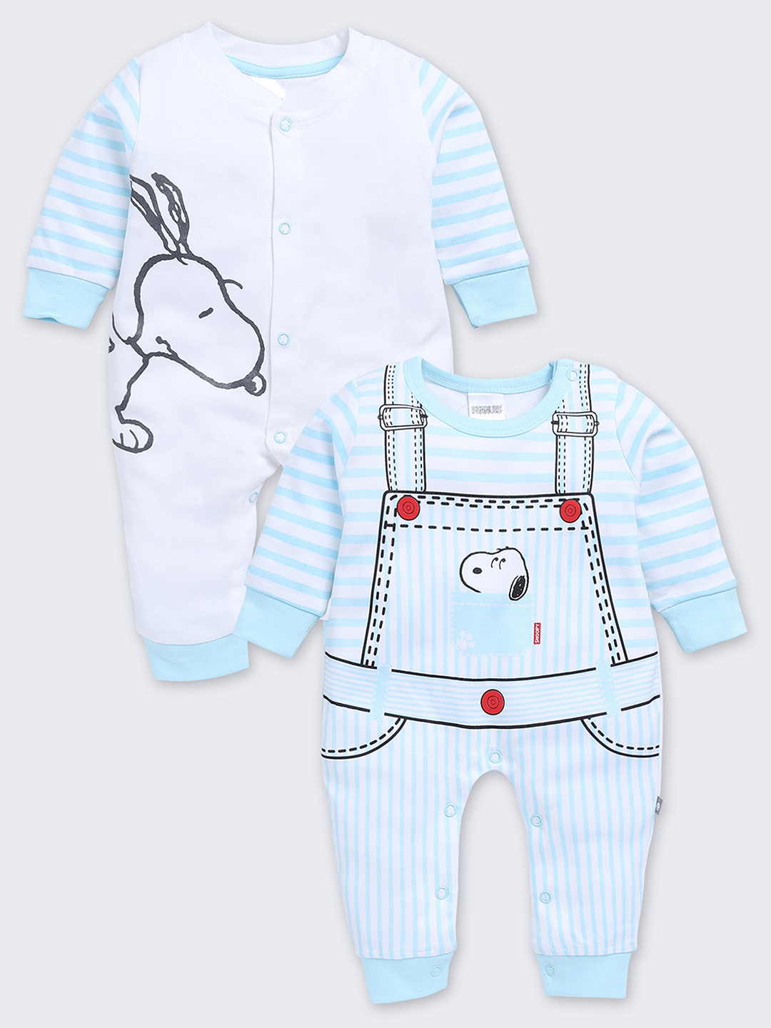 

YK X Tinyo Infant Boys Set of 2 Snoopy Printed Pure Cotton Rompers, Blue