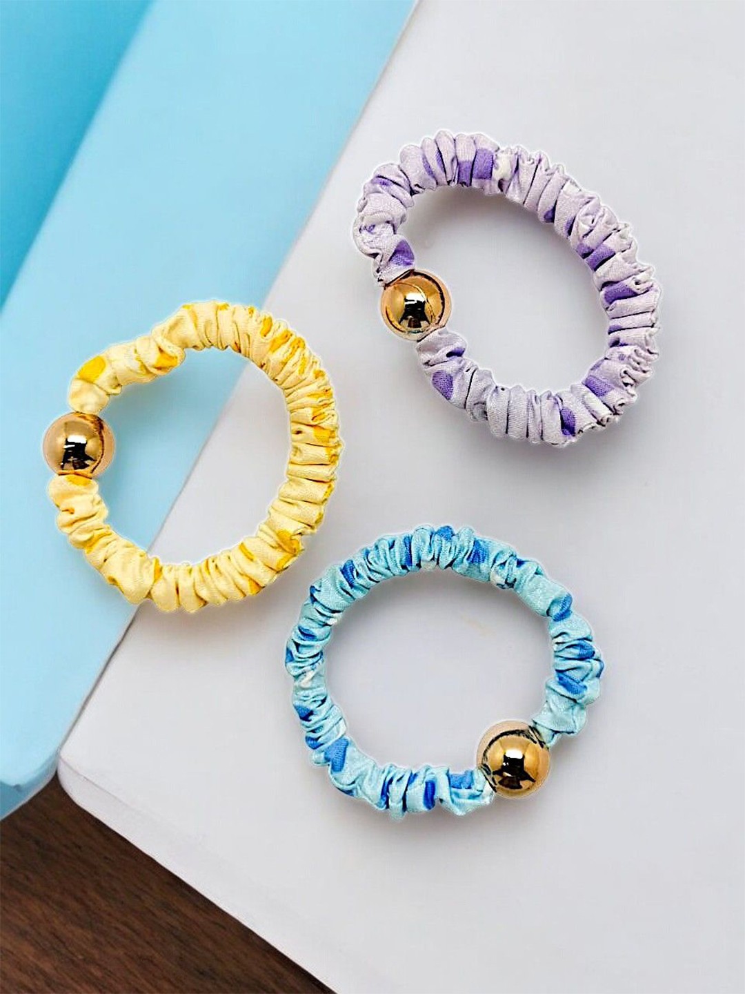 

9blings Girls Set of 3 Ponytail Holders, Blue