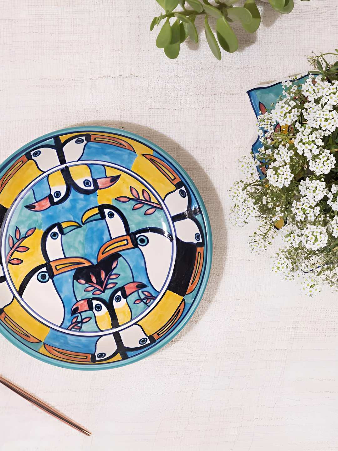 

AMALAFIEE CERAMICS Blue & Yellow Printed Ceramic Plate