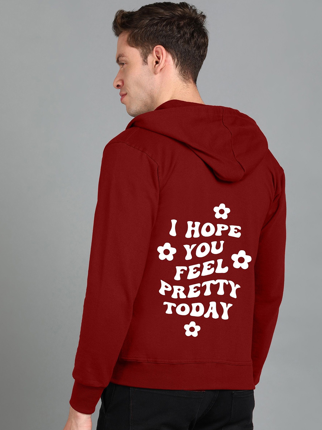 

FALTU.CO Men Graphic Printed Hooded Pure Cotton Sweatshirt, Maroon