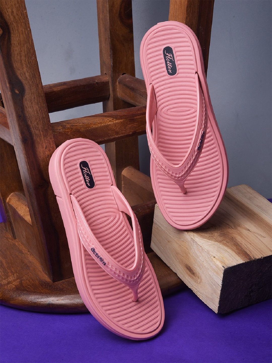 

Action Women Textured Rubber Thong Flip-Flops, Pink