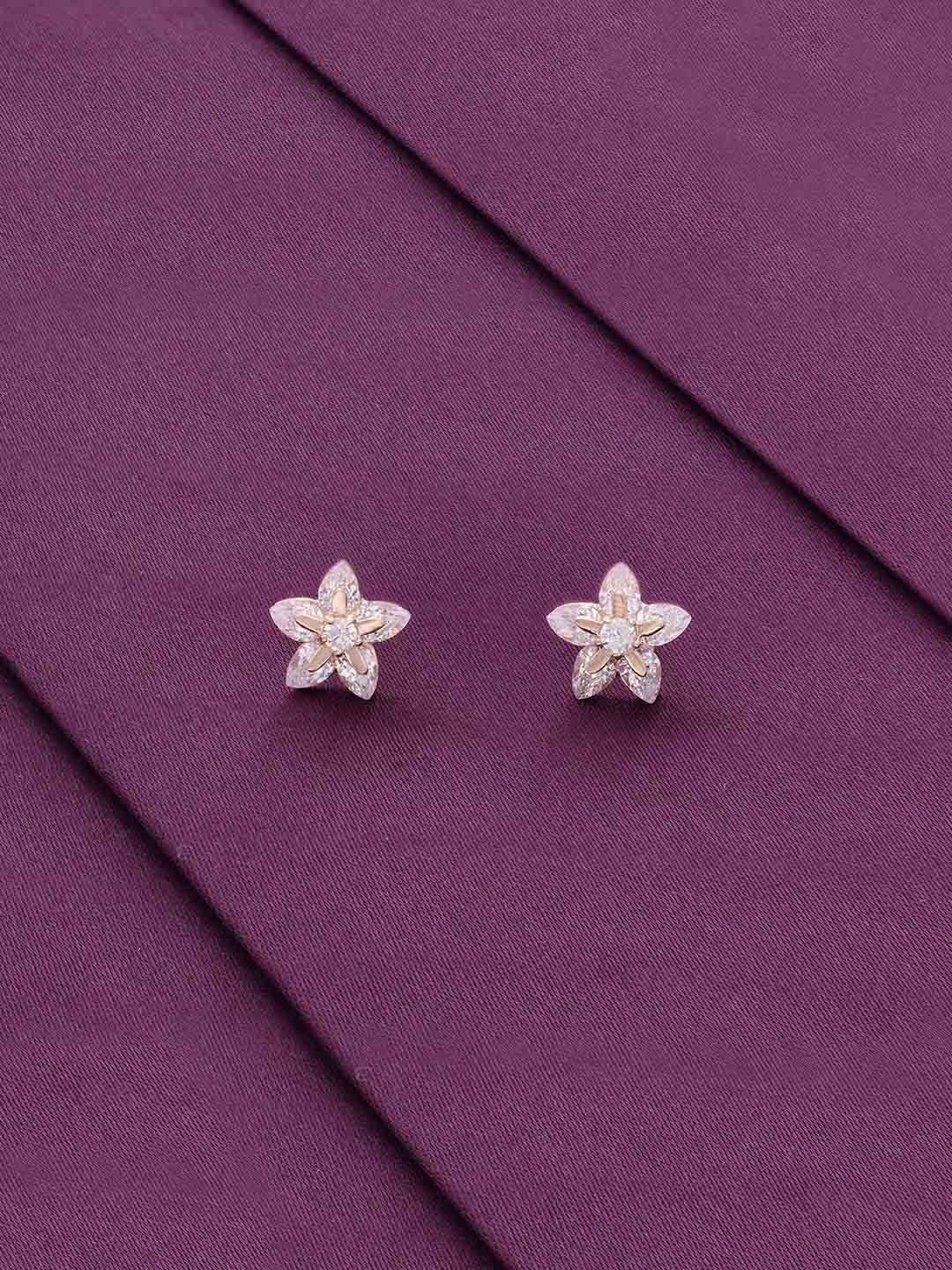 

KAI JEWEL Rose Gold Plated Cubic Zirconia Sterling Silver Star Shaped Studs