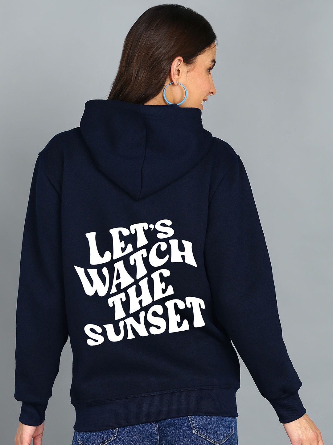 

FALTU.CO Women Typography Printed Zip Detail Hooded Sweatshirt, Navy blue