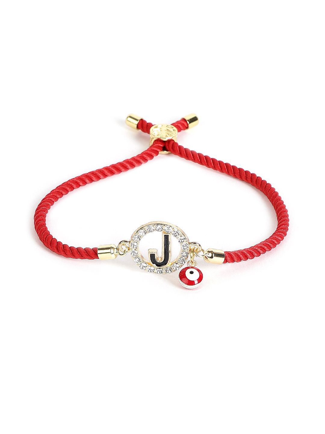 

EL REGALO Unisex J Letter Stone Studded Charm Bracelet, Red