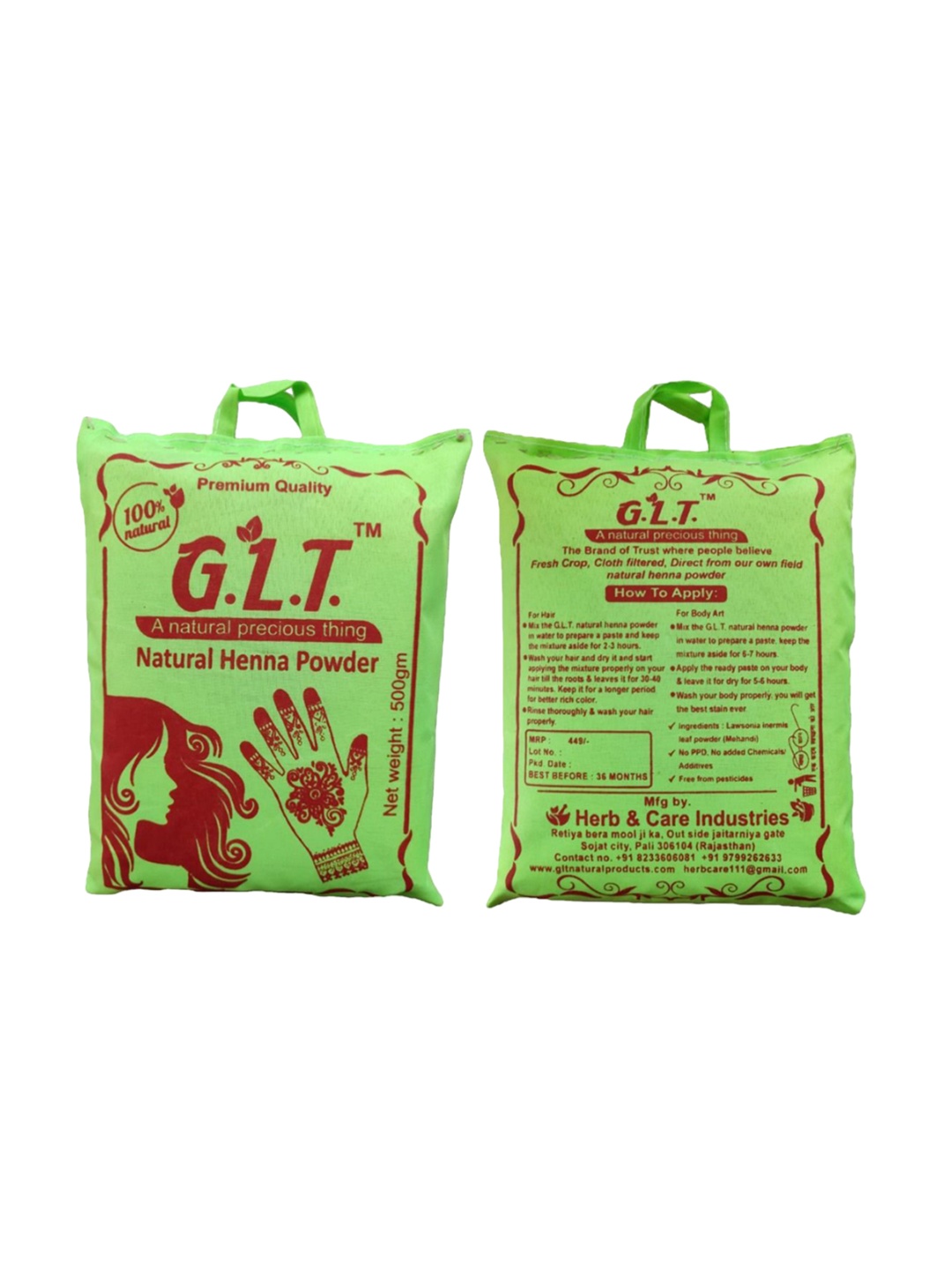 

G.L.T. Natural Heena Powder For Hair-500g, Brown