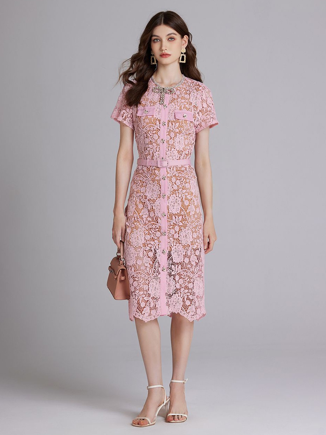 

JC Collection Floral Print A-Line Midi Dress, Pink