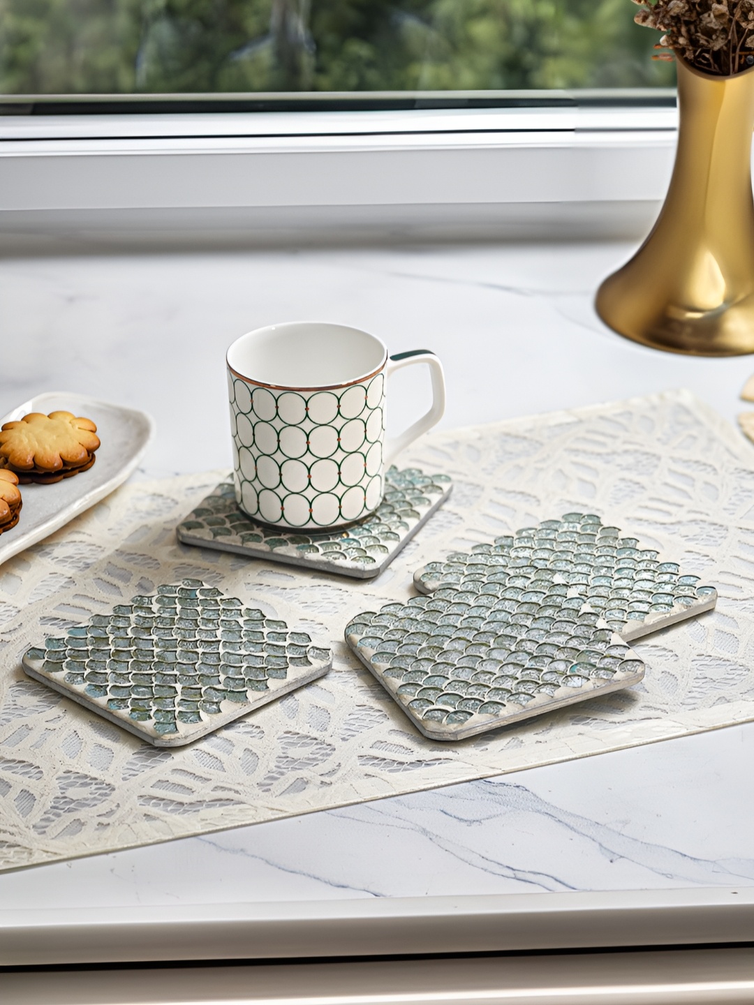 

Troveas Green 4 Pieces Textured Wooden Coasters