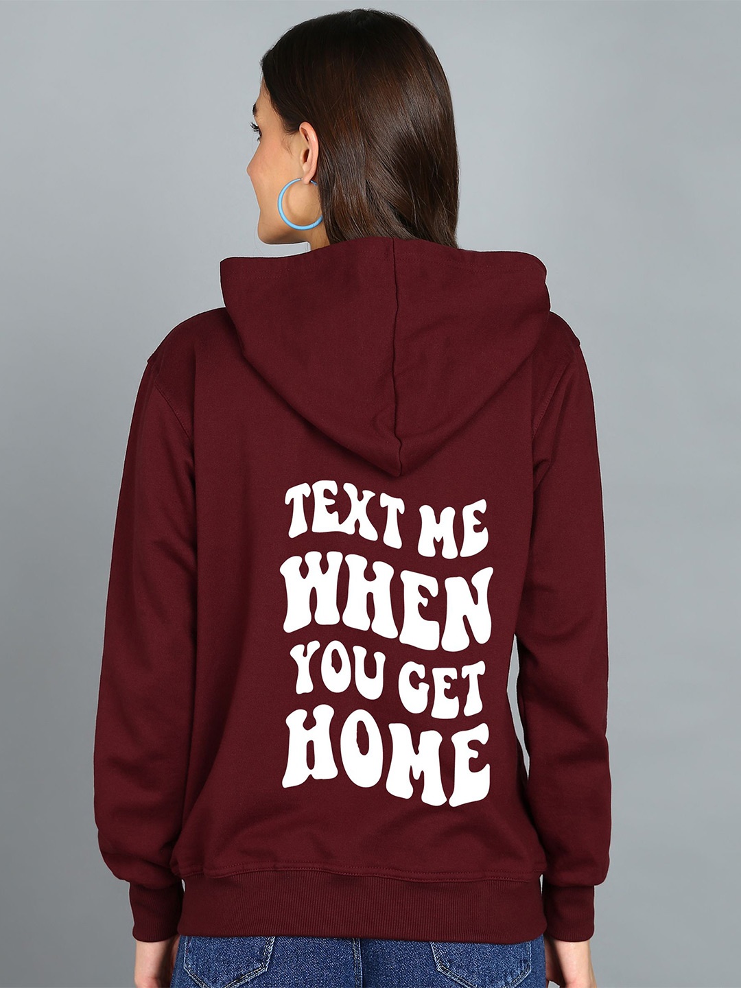 

FALTU.CO Women Typography Printed Zip Detail Hooded Sweatshirt, Maroon