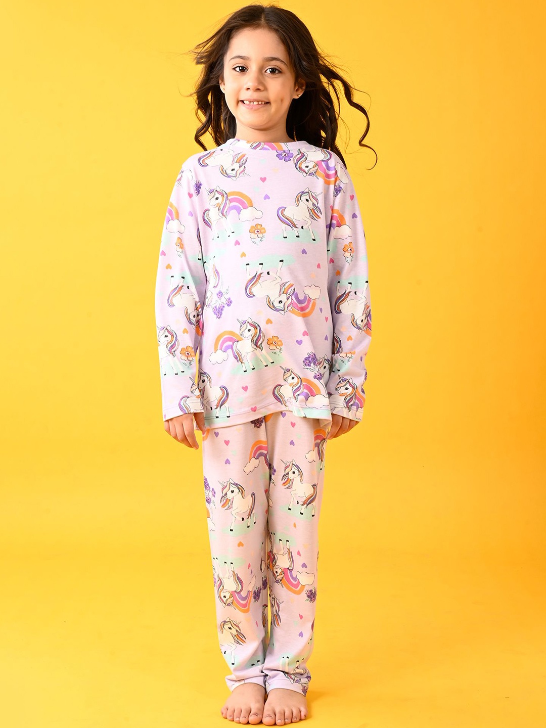 

Anthrilo Girls Printed Night suit, Purple