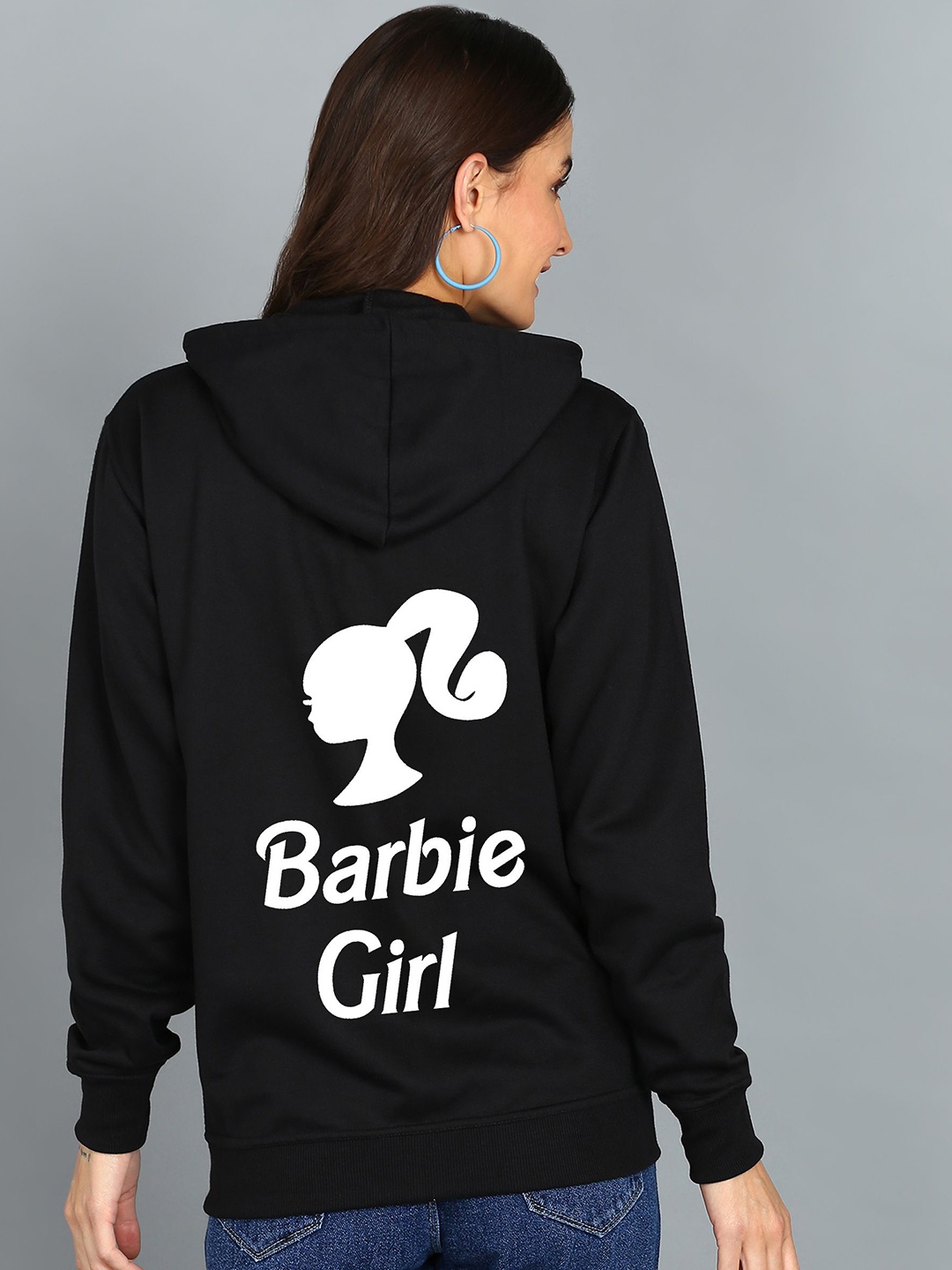

FALTU.CO Women Graphic Printed Hooded Ribbed Cotton Sweatshirt, Black