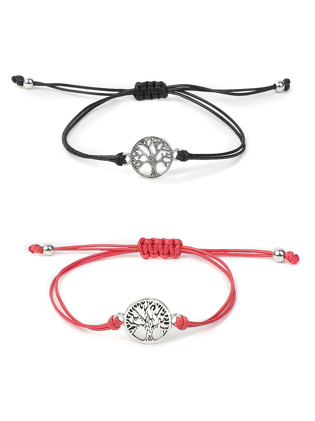 

EL REGALO Unisex Set Of 2 Artificial Stones Studded Charm Bracelets, Silver