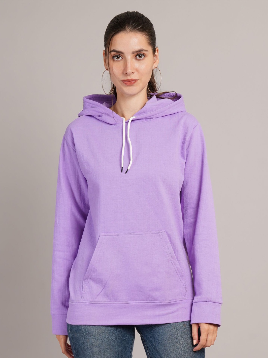 

Kushi Flyer Women Solid Hooded Pullover Ribbed Sweatshirt, Lavender