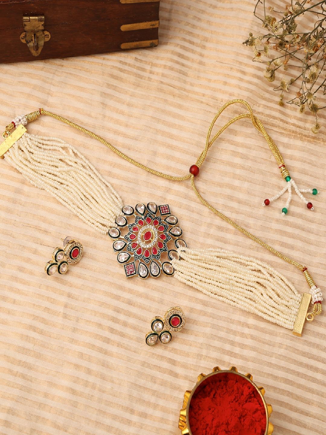 

VENI 18K Gold-Plated Kundan-Studded & Beaded Jewellery Set