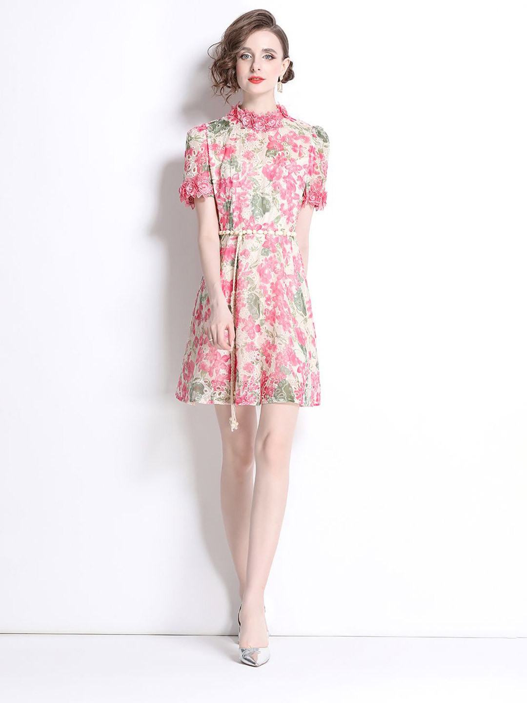 

JC Collection Floral Self Design Fit and Flare Dress, Pink