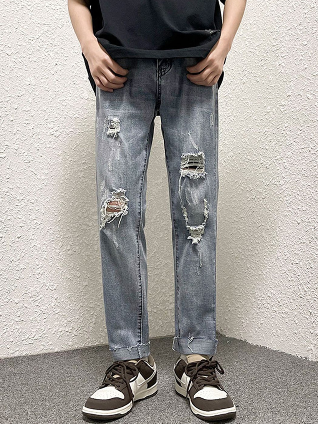 

StyleCast Men Straight Fit Highly Distressed Light Fade Jeans, Blue