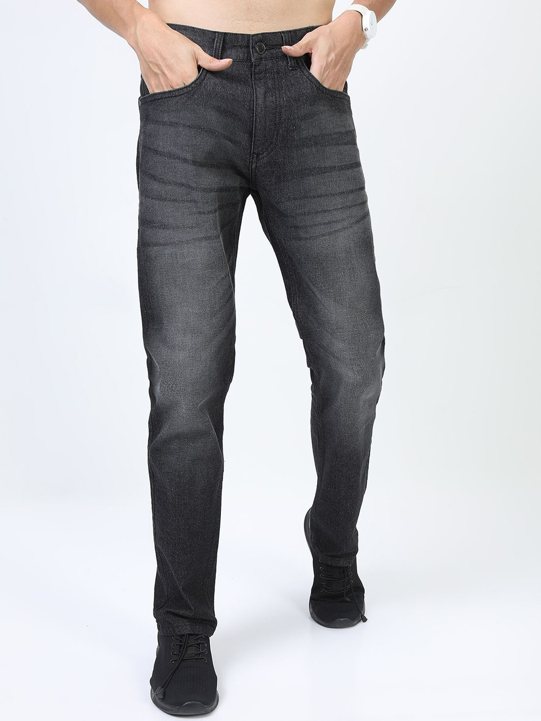 

HIGHLANDER Men Straight Fit Light Fade Stretchable Jeans, Black